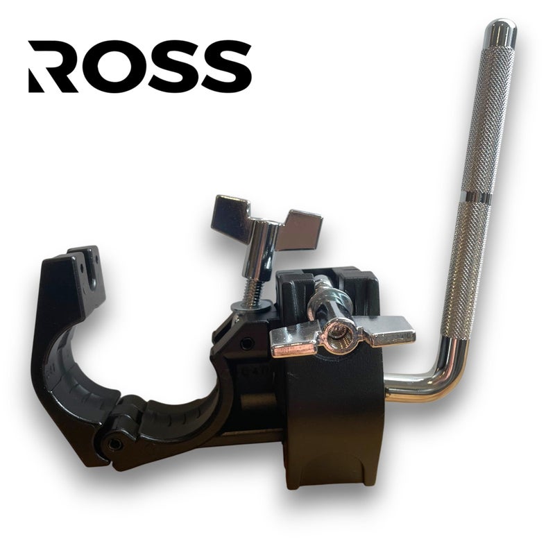 ROSS Drumheads مشبك حامل الطبول ROSS بقرص 1.5 بوصة متعدد الاستخدامات قابل للتعديل مع جرس بقري وتركيب ملحقات مع قضيب L دوار بقطر 10.5 مم وكرة مفصلية - معدات طبل ثقيلة لتحضير الطبول، كتلة الجاز، وسادة الطبول الإلكترونية - Image 2